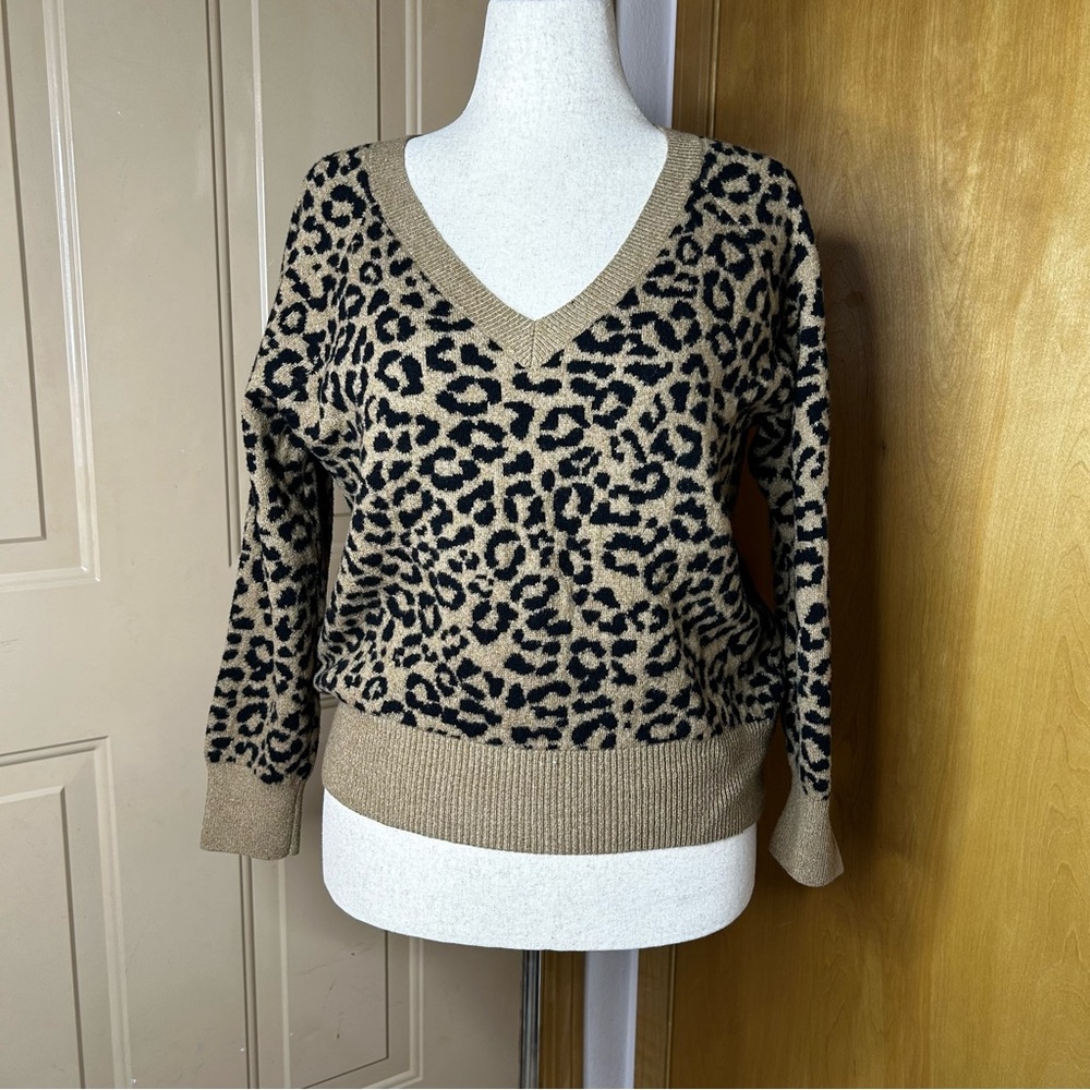 Old Navy Tan and Black Leopard V-Neck Sweater